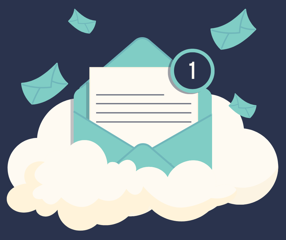 Email notifications flying out of a cloud.